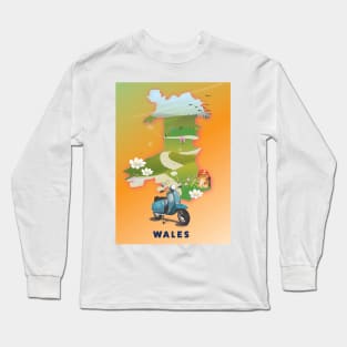 Wales Map Travel poster Long Sleeve T-Shirt